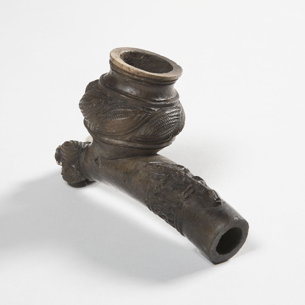 Cup for palm oil, cups, pipe, vessel, gunpowder vessel, bell, and headrest – box. DR Congo, 19th c.