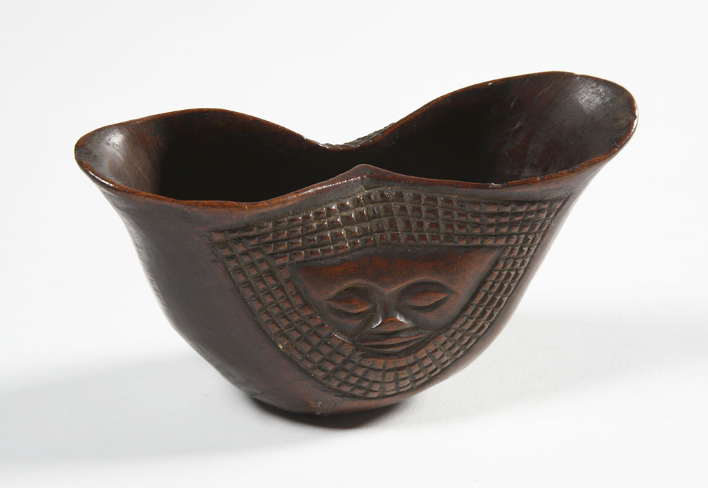 Cup for palm oil, cups, pipe, vessel, gunpowder vessel, bell, and headrest – box. DR Congo, 19th c.